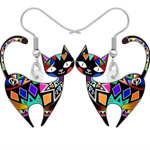 Women's jewelry unique multicolored designed cat dangle earrings!